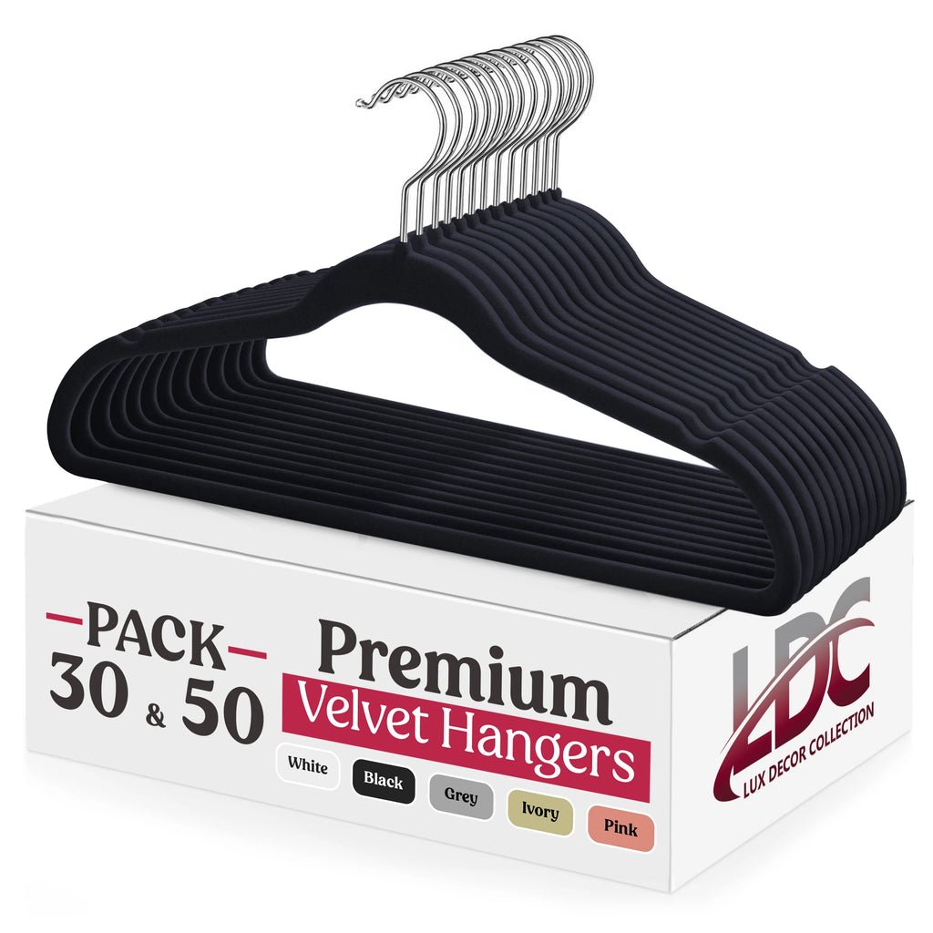 Lux Decor Velvet Hangers 30/50 Pack – Premium Non-Slip Heavy Duty Hangers with 360° Swivel Hook for Clothes & Coats