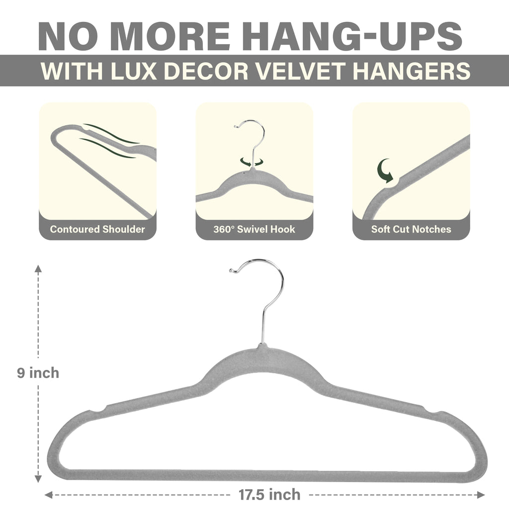 Lux Decor Velvet Hangers 30/50 Pack – Premium Non-Slip Heavy Duty Hangers with 360° Swivel Hook for Clothes & Coats