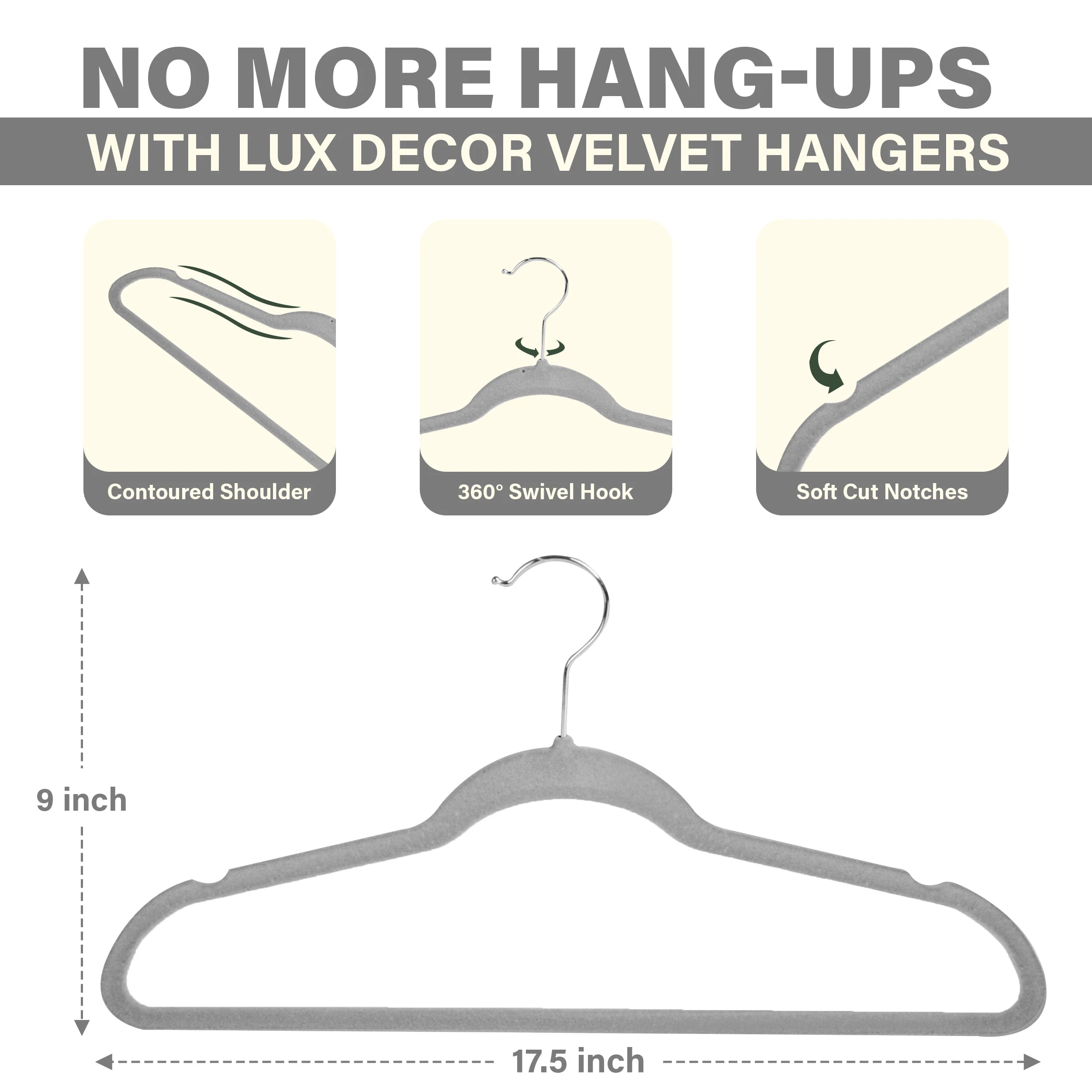 Lux Decor Velvet Hangers 30/50 Pack – Premium Non-Slip Heavy Duty Hangers with 360° Swivel Hook for Clothes & Coats