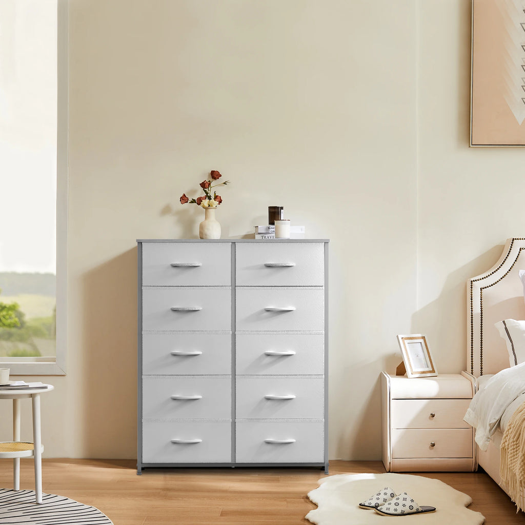 White Fabric Drawers Chest
