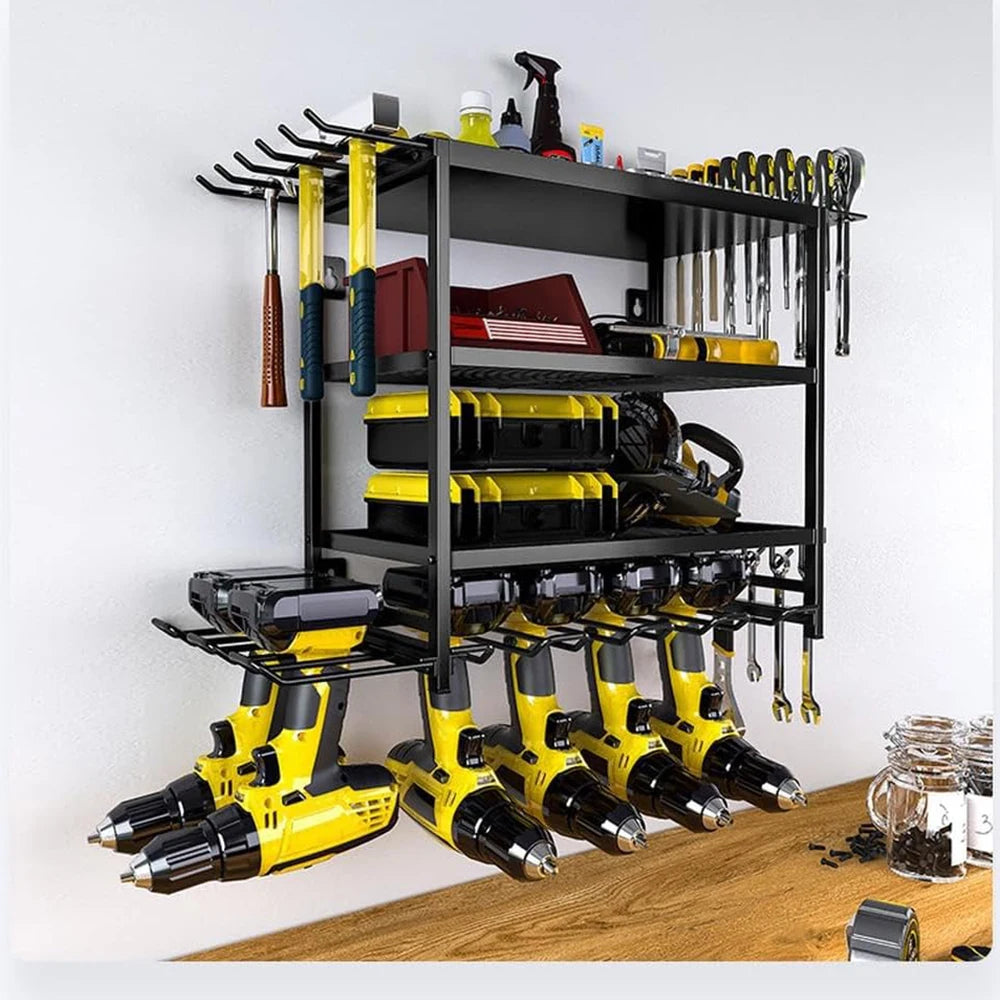 Heavy‑Duty 4‑Layer Power Tool Organizer with Hooks