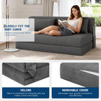 4-in-1 Folding Sofa Bed Convertible Sleeper Soft Corduroy Loveseat Couch With Pillow