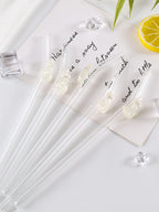 1/3/6PCS White Cat Curved Glass Straw