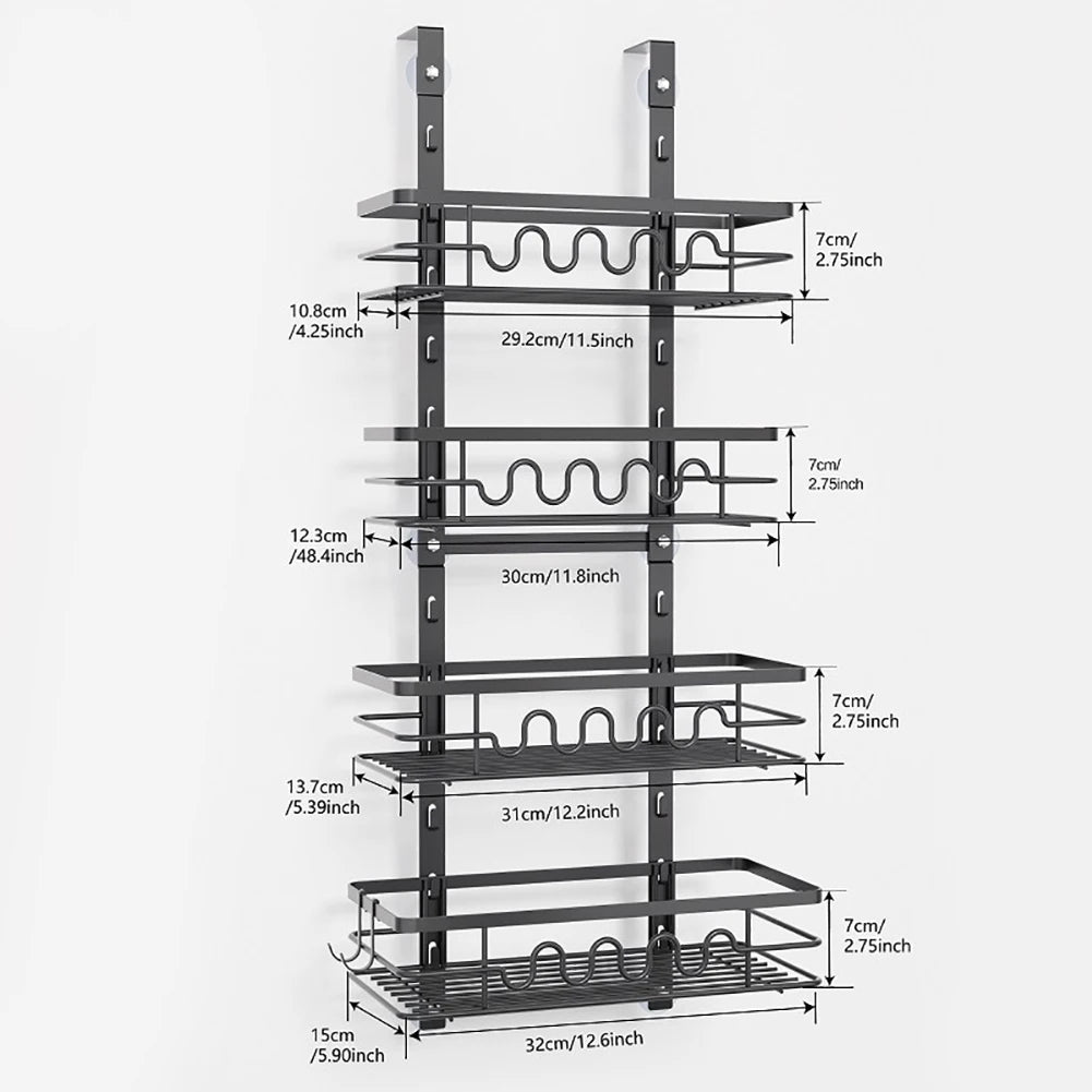 Over the Door Pantry Organizer Multi-Layer Storage Shelves Metal Hanging Spice Rack for Kitchen & Bathroom Door