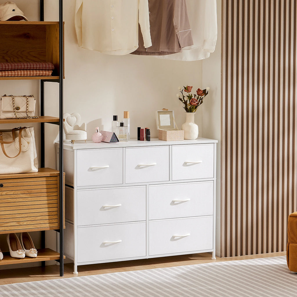 White Fabric Drawers Chest