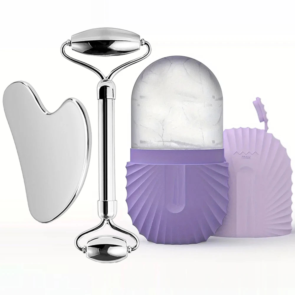 Stainless Steel Facial Roller Skincare Set