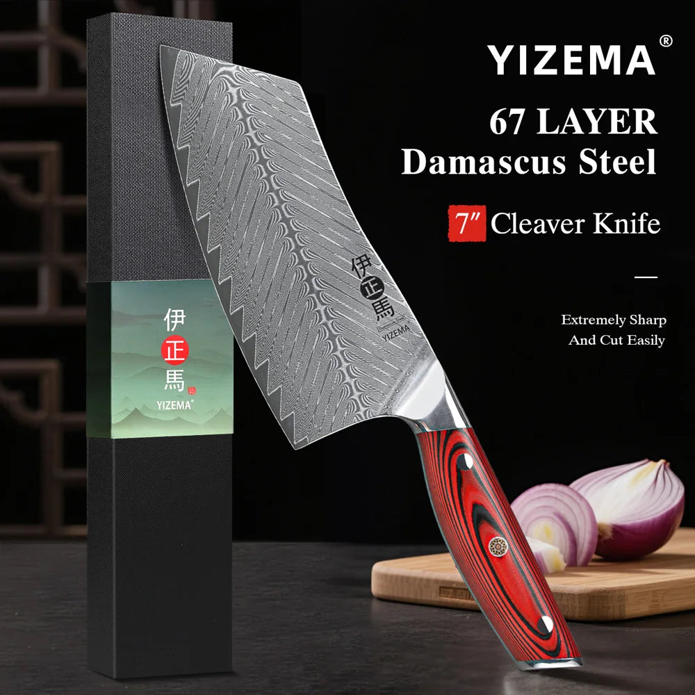 YIZEMA 7" Cleaver Knife Japanese Damascus Steel