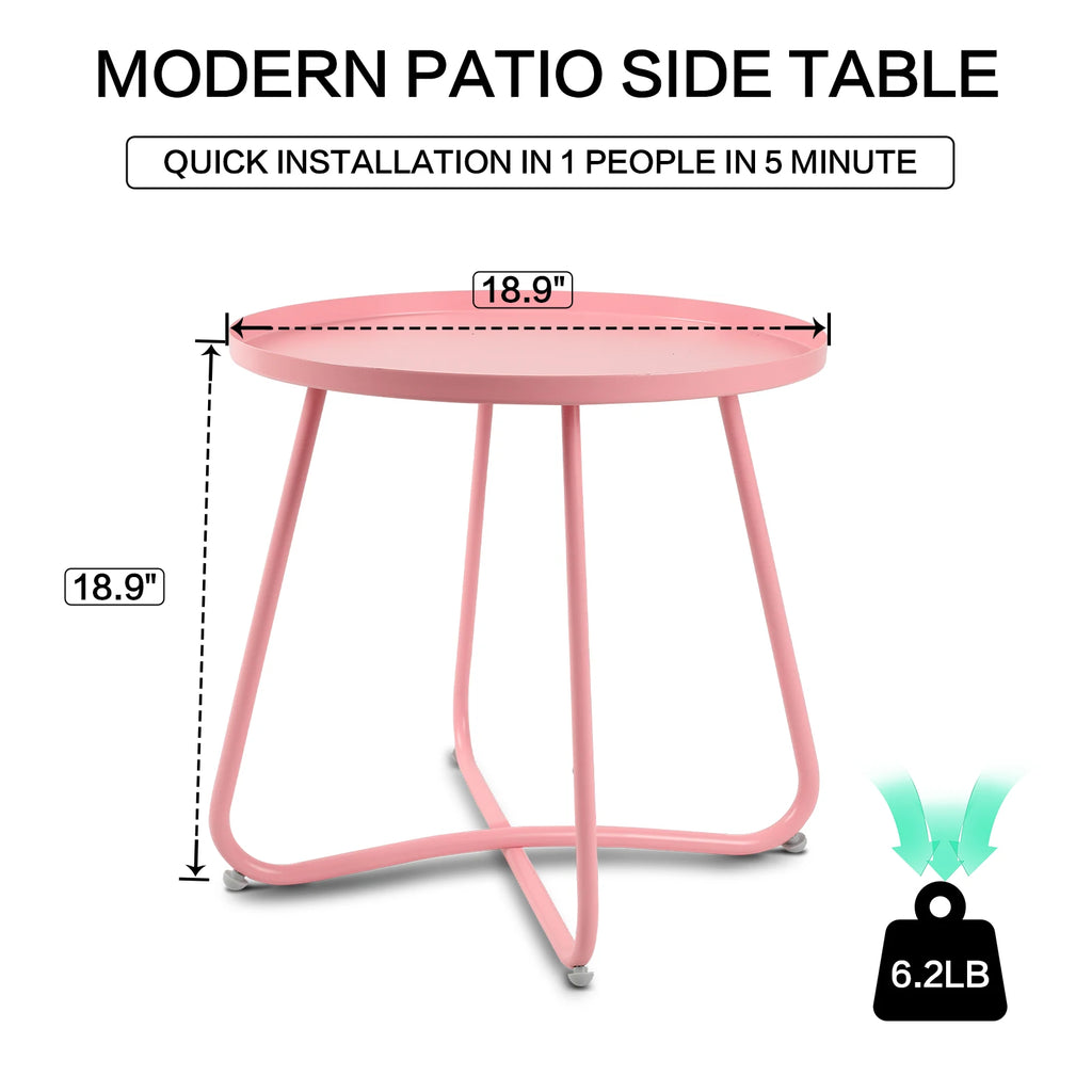 Outdoor Steel Side Tables, Accent End Table for Patio Yard Garden
