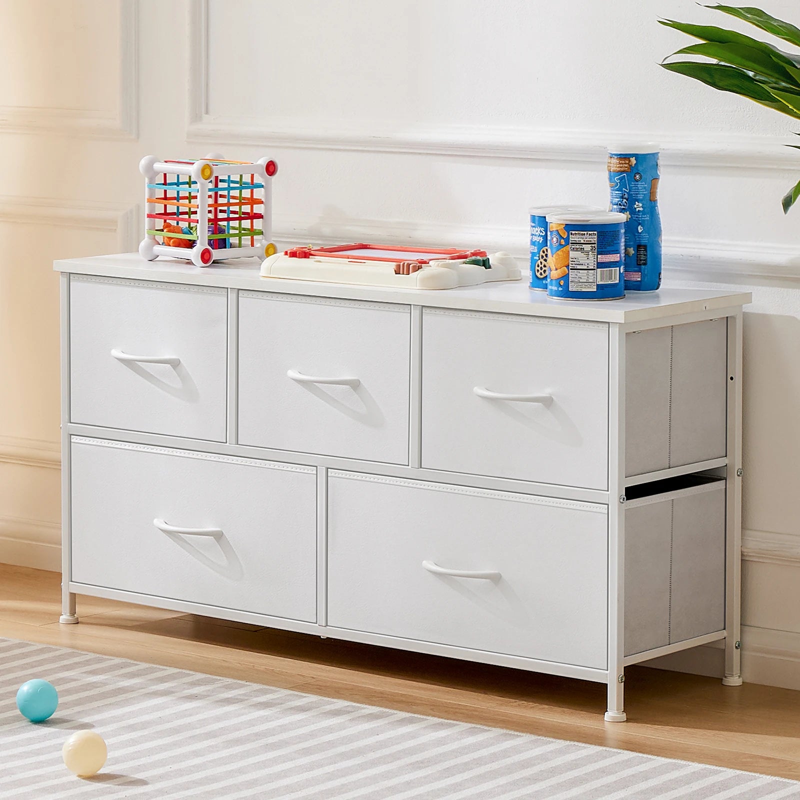 White Fabric Drawers Chest