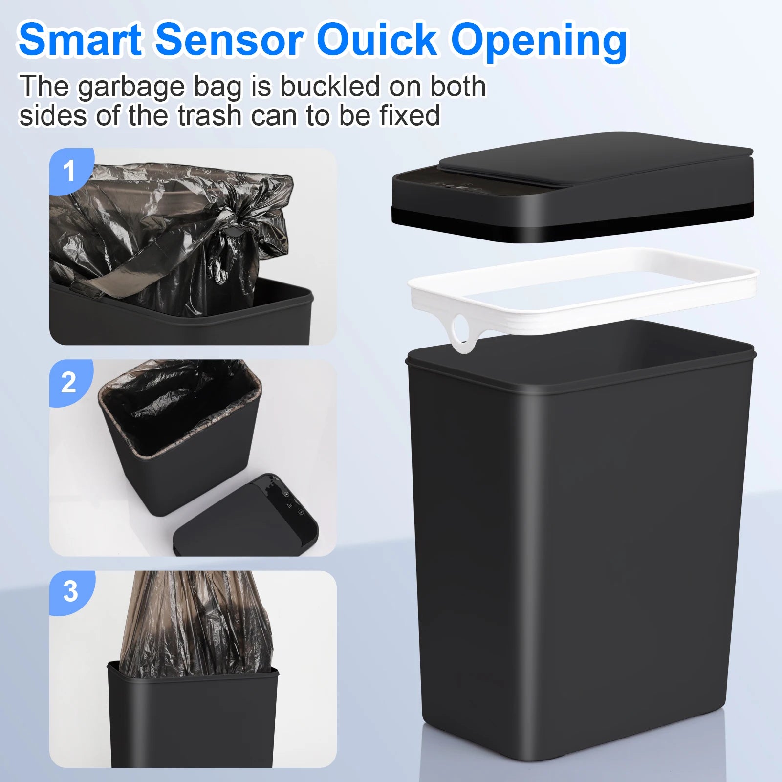 2 Pack 12L Bathroom Automatic Trash Can Touchless Motion Sensor Slim Garbage Can