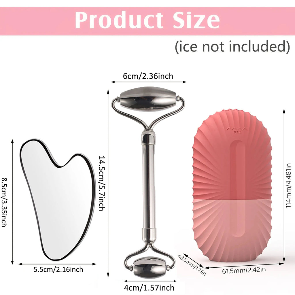 Stainless Steel Facial Roller Skincare Set