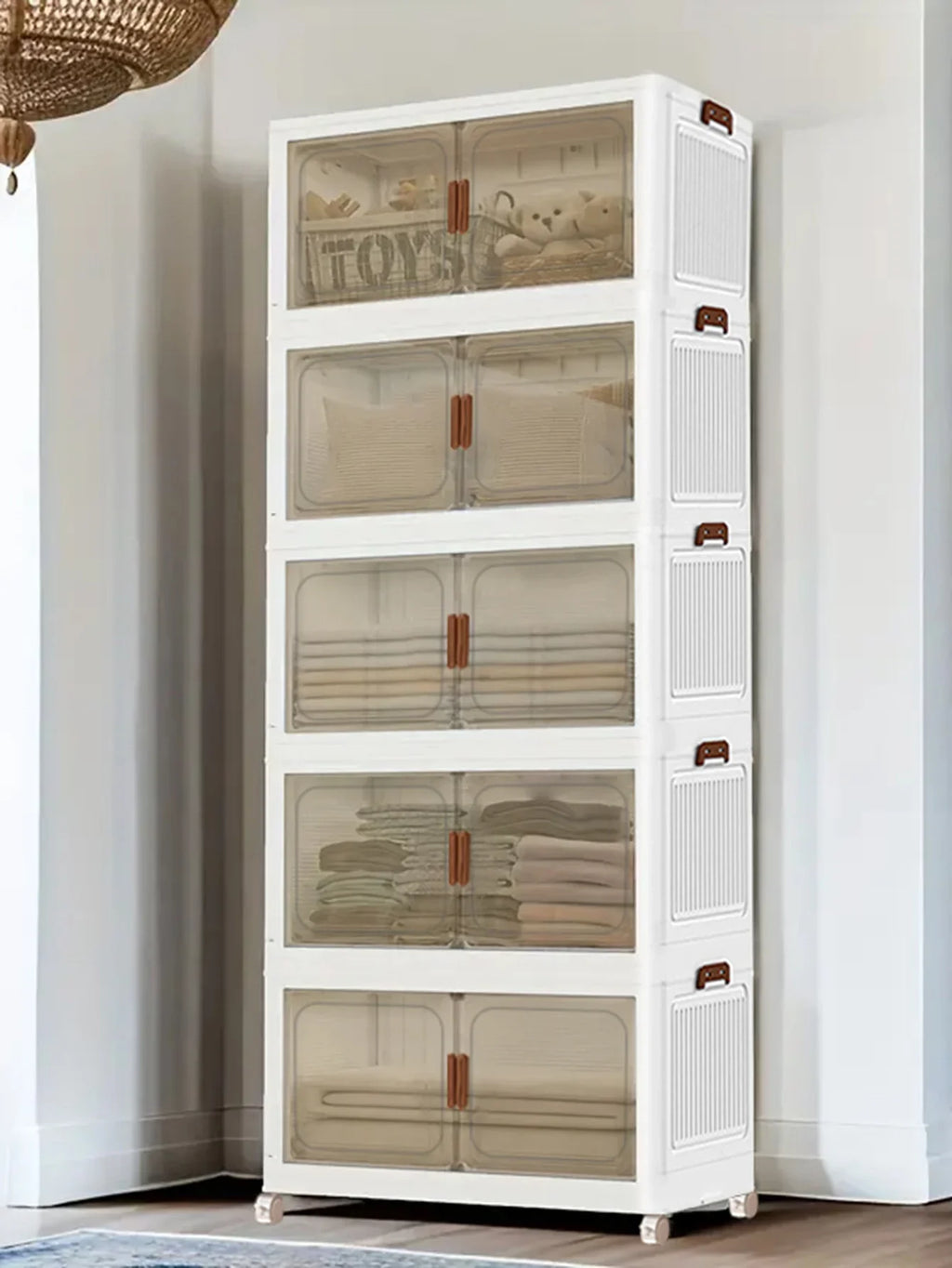 45cm 5layer Versatile 1-5 Layer Folding Storage Cabinet with Magnetic Doors - Dustproof, Waterproof