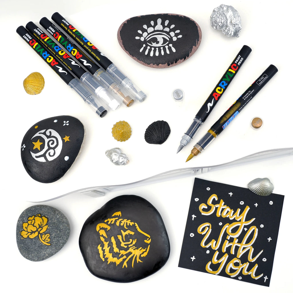 12-Pack (Gold, Silver, Black, White) Acrylic Paint Markers
