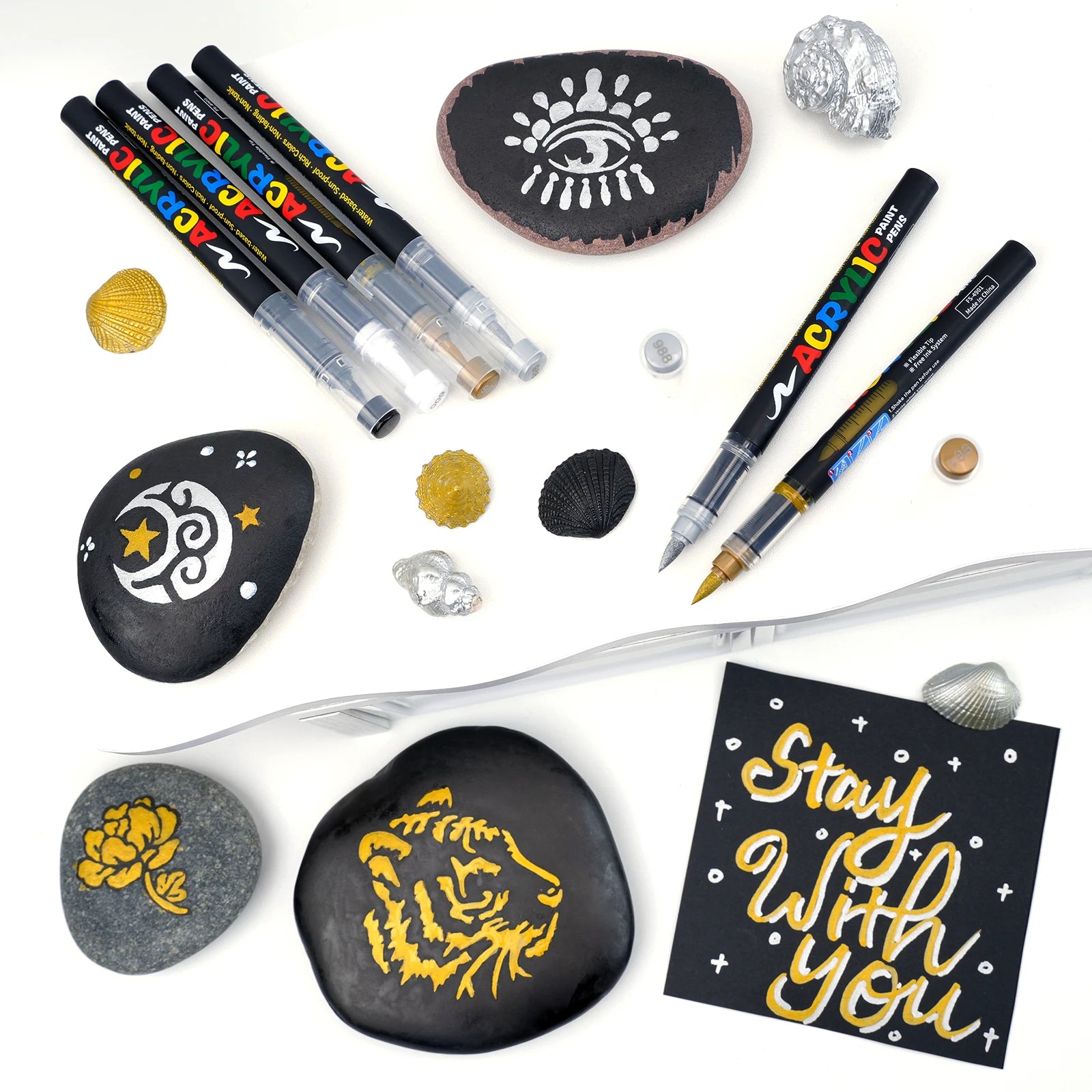 12-Pack (Gold, Silver, Black, White) Acrylic Paint Markers