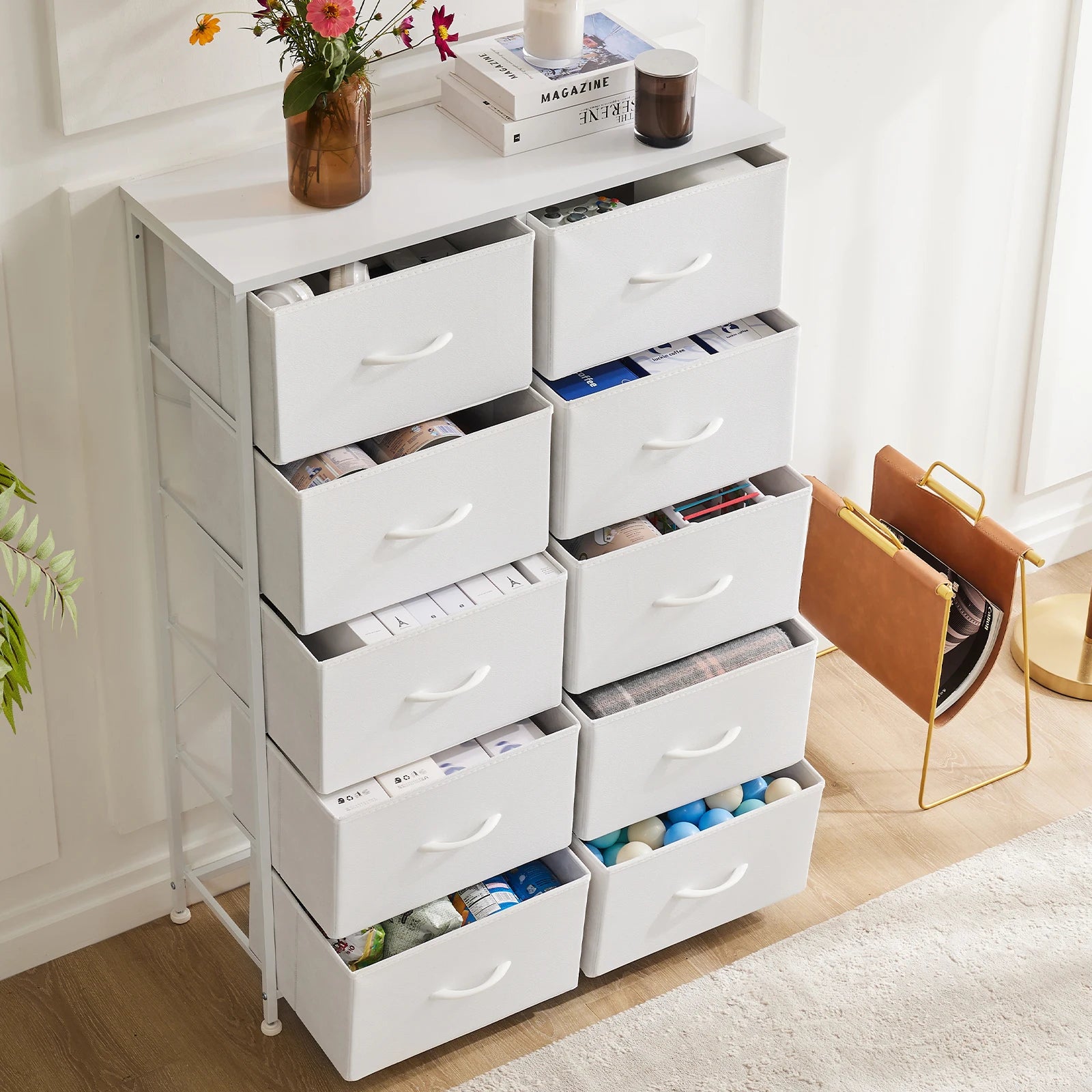 White Fabric Drawers Chest