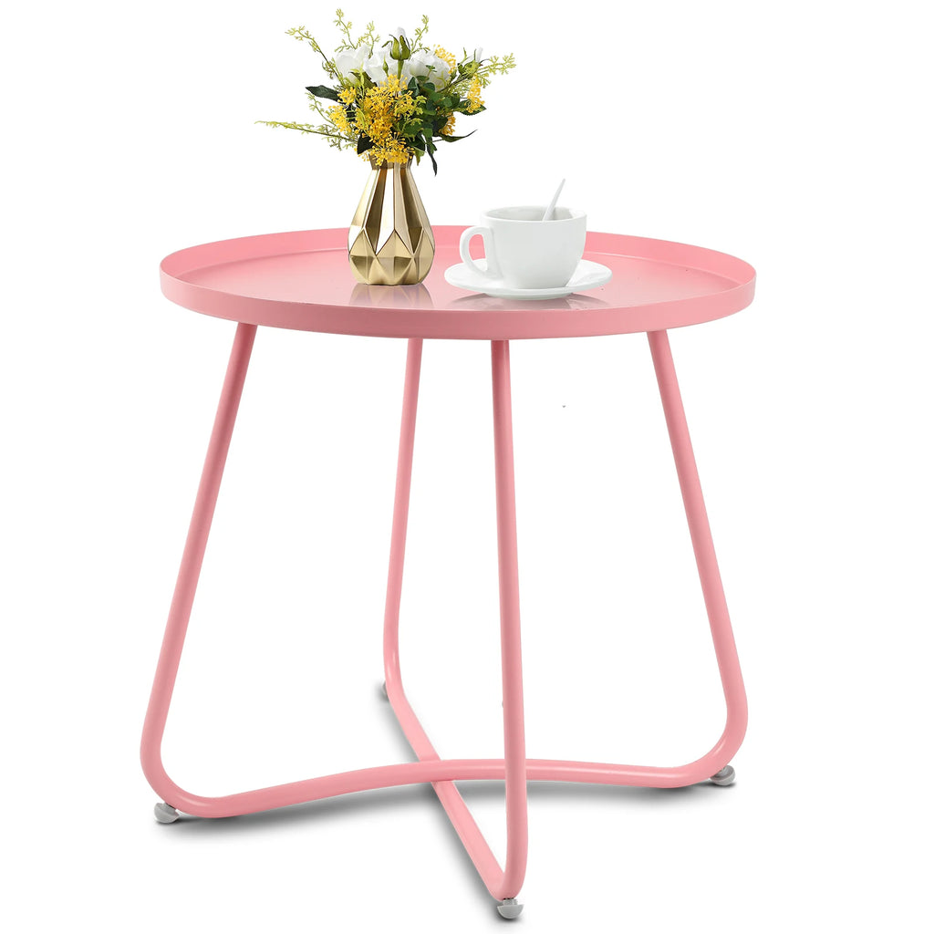 Outdoor Steel Side Tables, Accent End Table for Patio Yard Garden