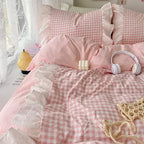 3 Piece Sheet Set  pink plaid duvet cover Set, Comfortable Bedding Set Bedspread for All Season