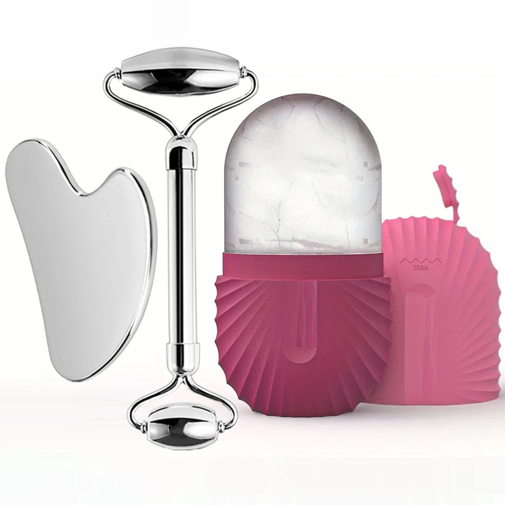 Stainless Steel Facial Roller Skincare Set