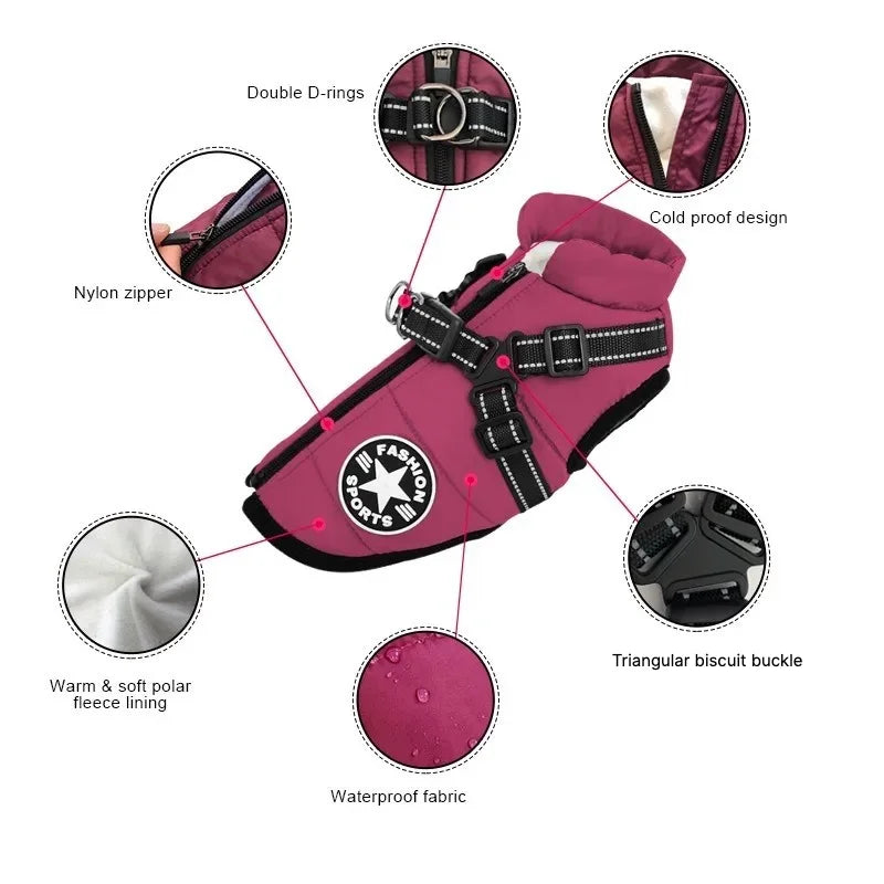 Large Pet Dog Jacket With Harness