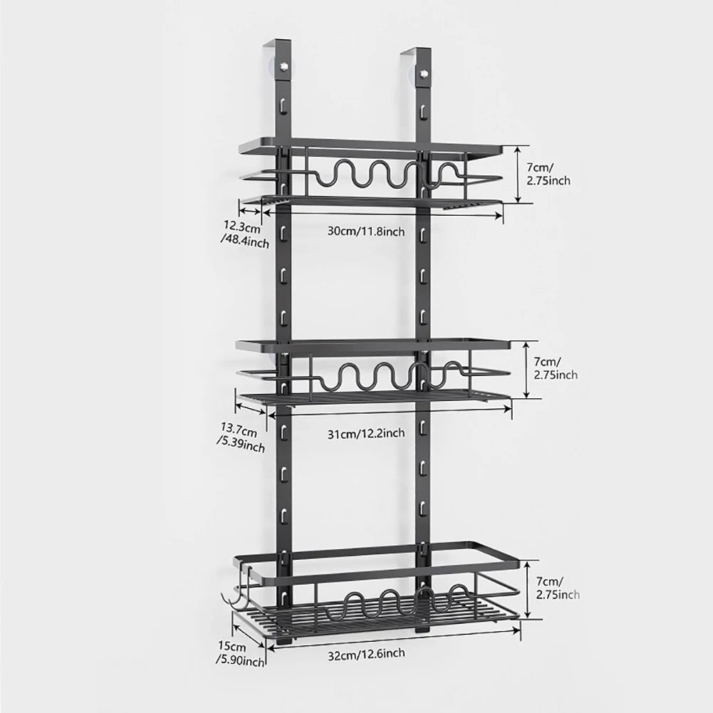 Over the Door Pantry Organizer Multi-Layer Storage Shelves Metal Hanging Spice Rack for Kitchen & Bathroom Door