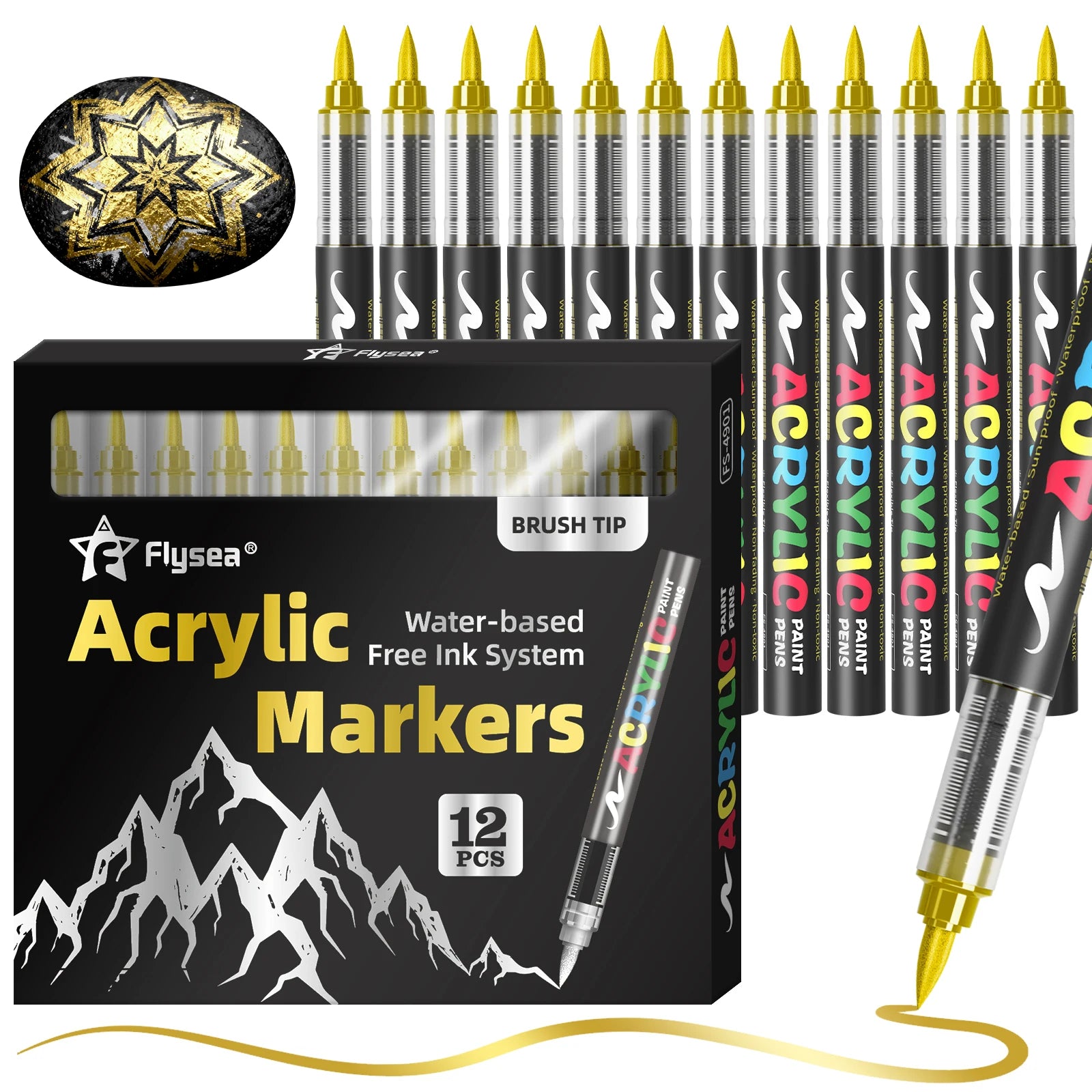 12-Pack (Gold, Silver, Black, White) Acrylic Paint Markers