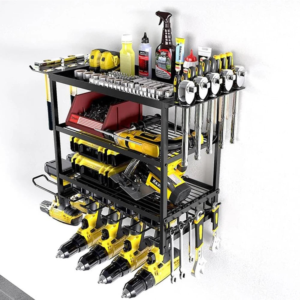 Heavy‑Duty 4‑Layer Power Tool Organizer with Hooks