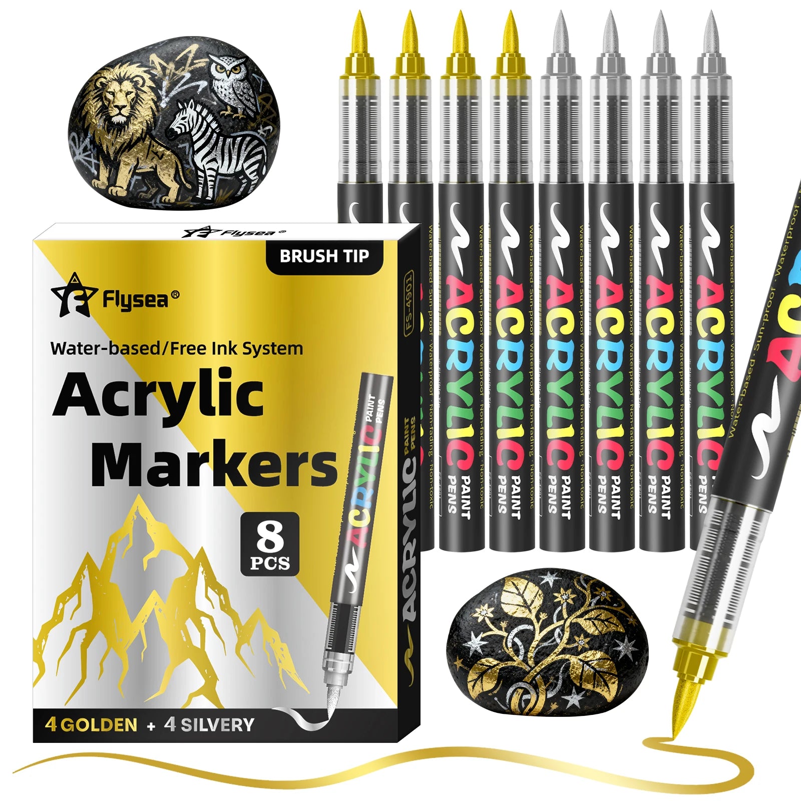 12-Pack (Gold, Silver, Black, White) Acrylic Paint Markers