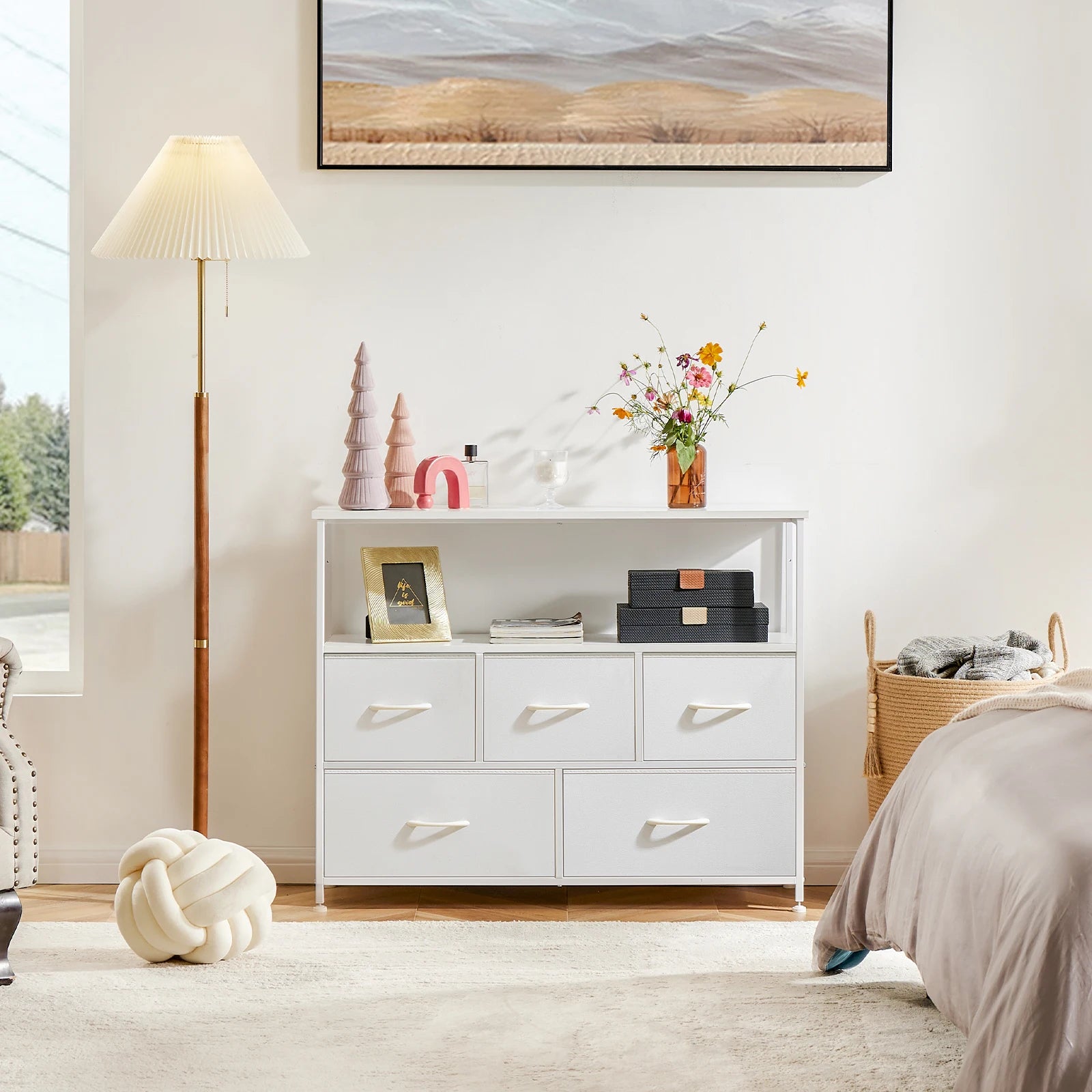 White Fabric Drawers Chest