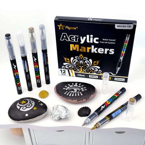 12-Pack (Gold, Silver, Black, White) Acrylic Paint Markers