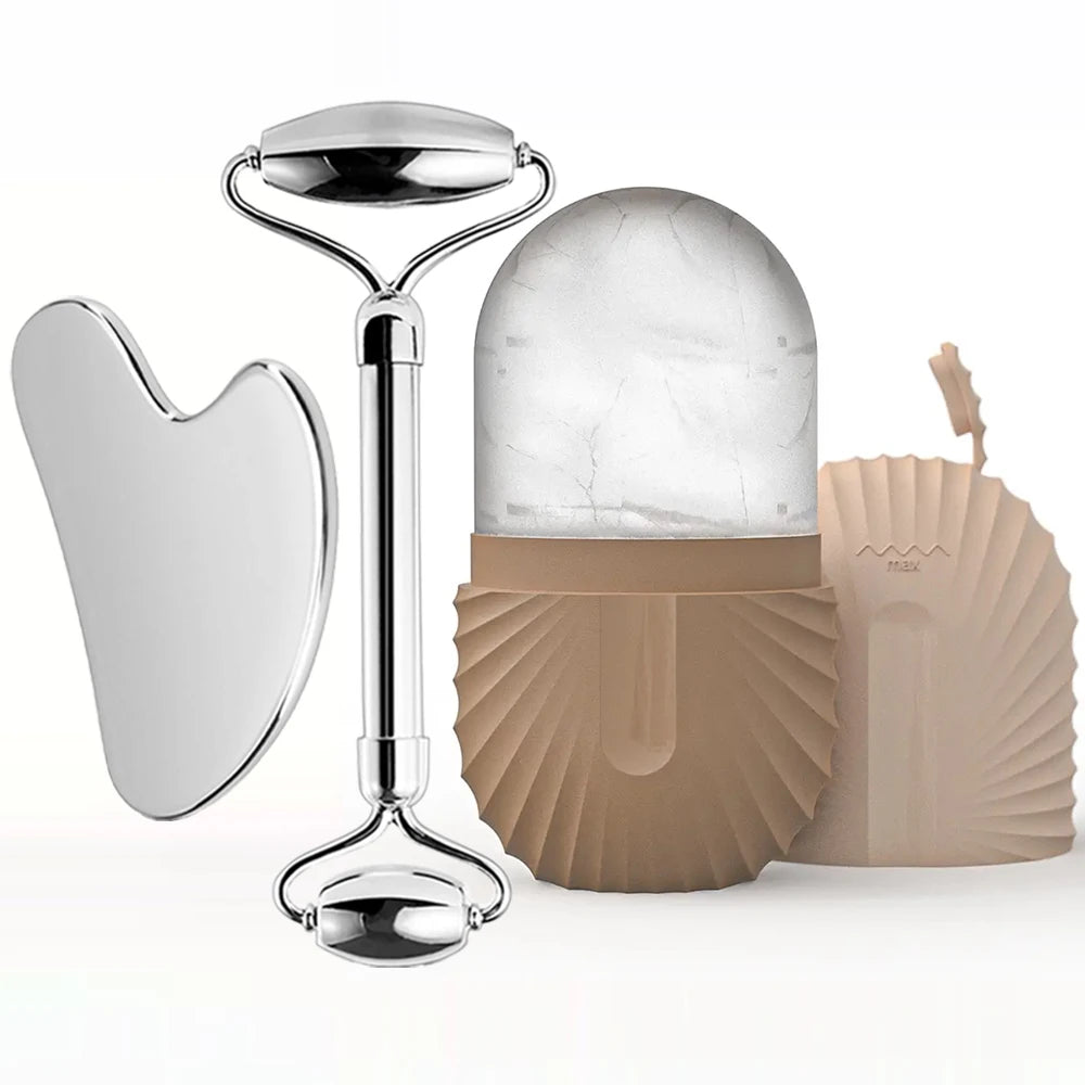 Stainless Steel Facial Roller Skincare Set
