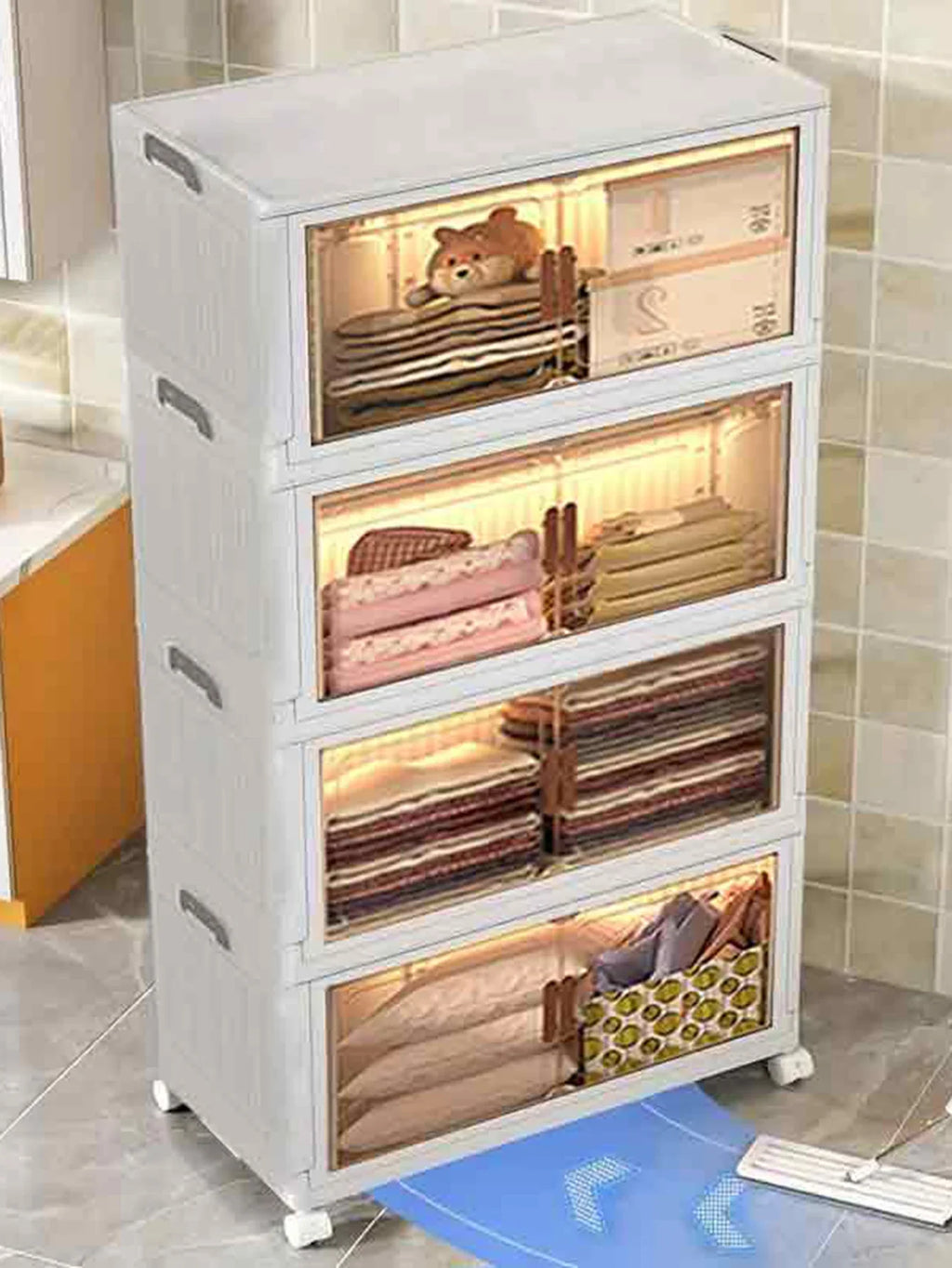 45cm 5layer Versatile 1-5 Layer Folding Storage Cabinet with Magnetic Doors - Dustproof, Waterproof