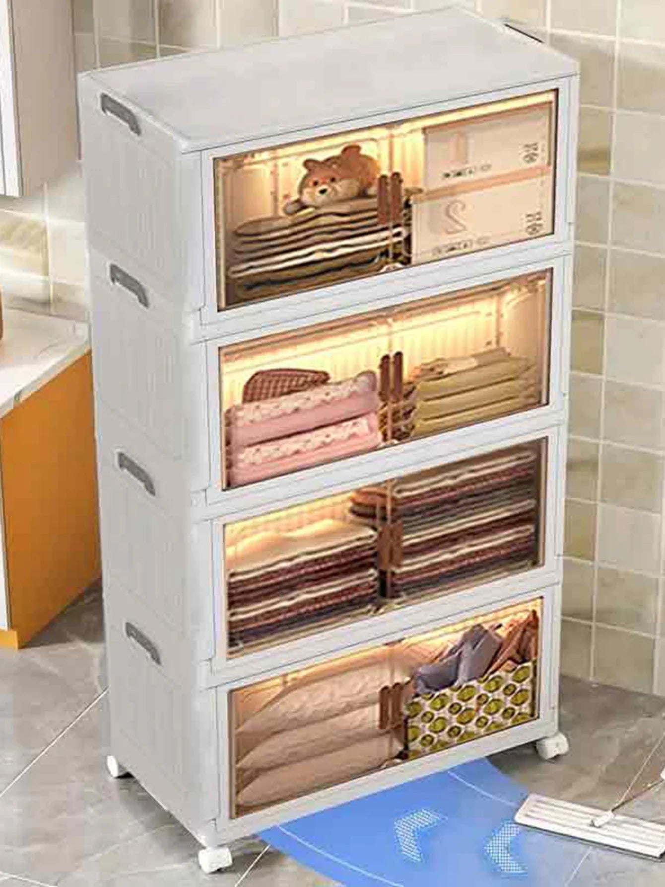 45cm 5layer Versatile 1-5 Layer Folding Storage Cabinet with Magnetic Doors - Dustproof, Waterproof