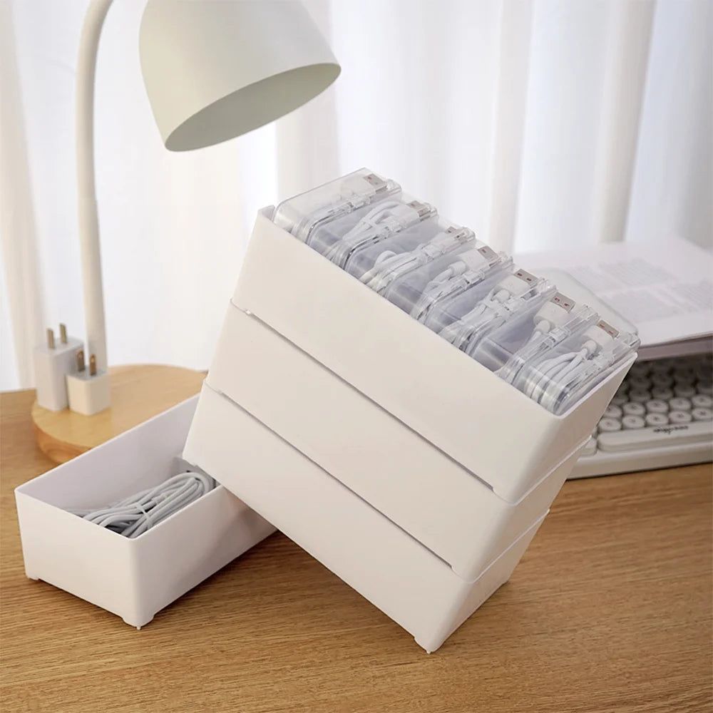 Cable Organizer Boxe Set with 7 Transparent Storage Boxes