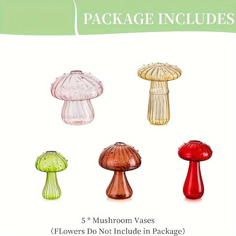 5 Colors Plant Mushroom Glass Vase, Mini Plant Glass Container, Unique Small Glass Vase