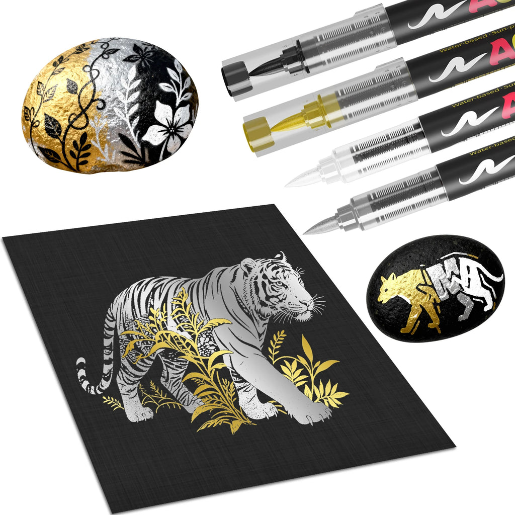 12-Pack (Gold, Silver, Black, White) Acrylic Paint Markers