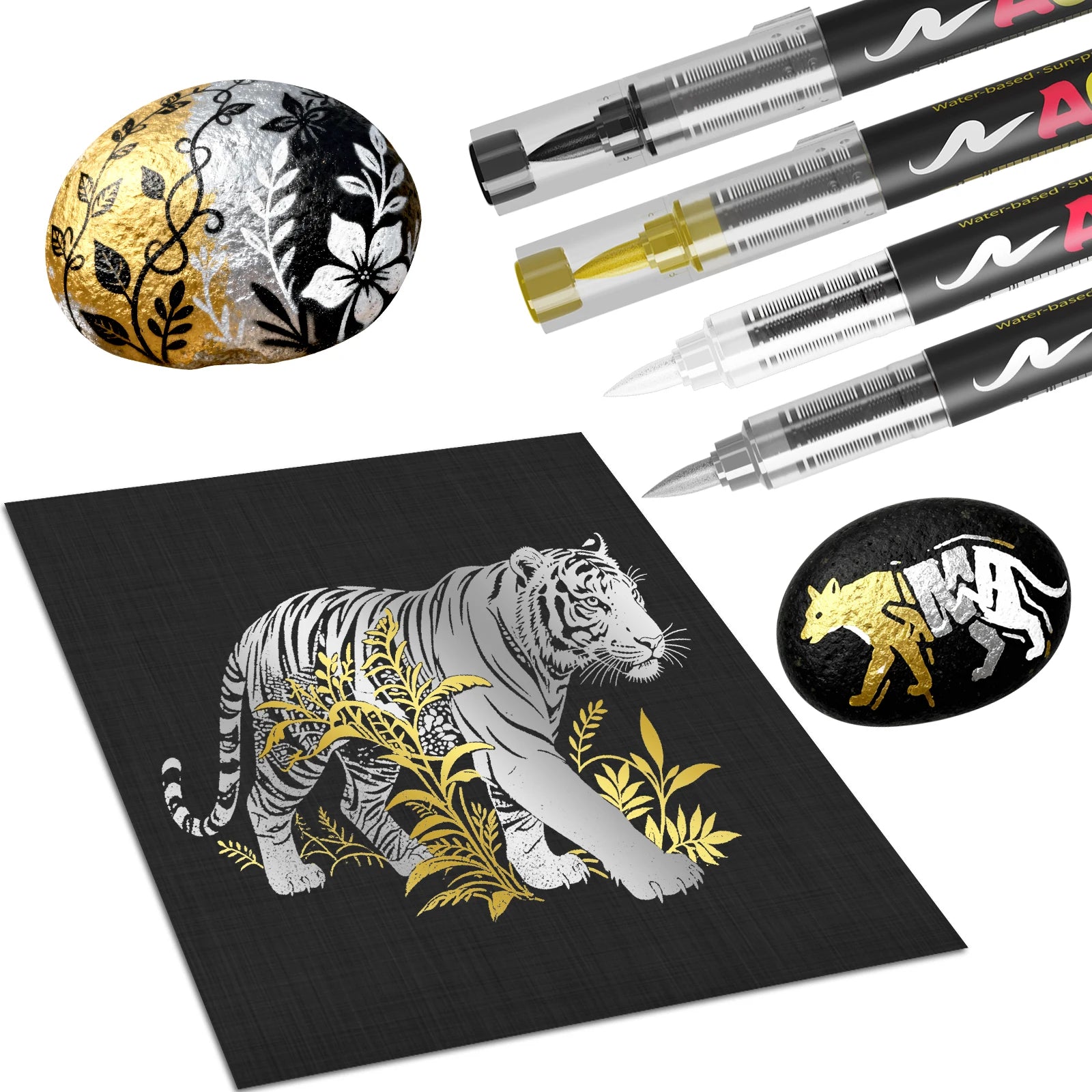 12-Pack (Gold, Silver, Black, White) Acrylic Paint Markers