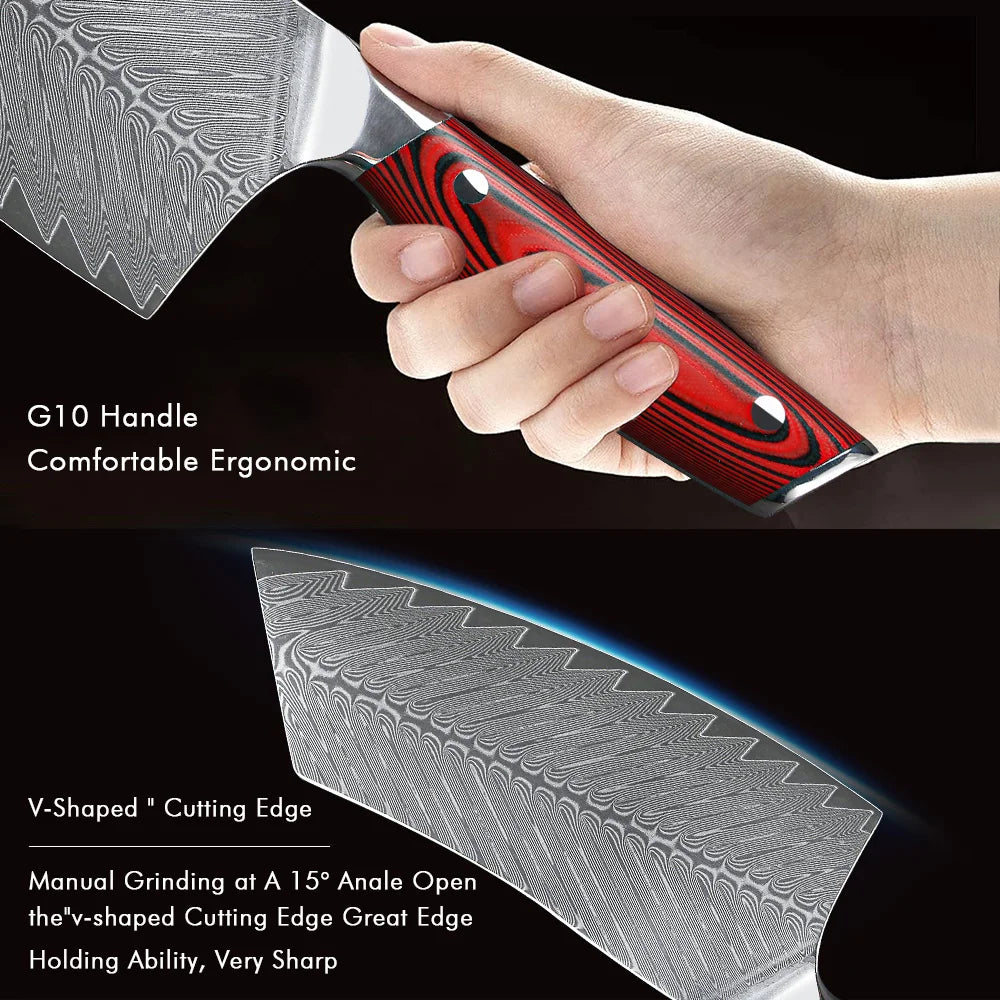 YIZEMA 7" Cleaver Knife Japanese Damascus Steel