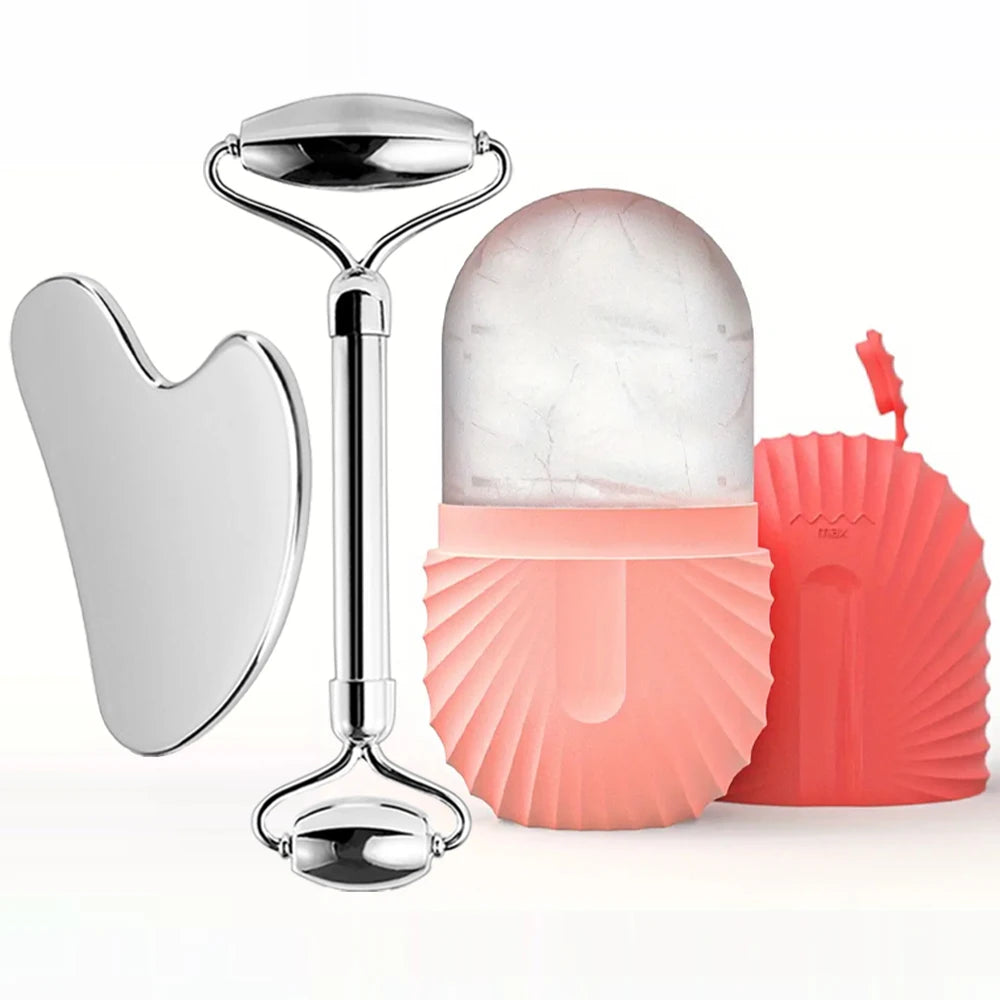 Stainless Steel Facial Roller Skincare Set
