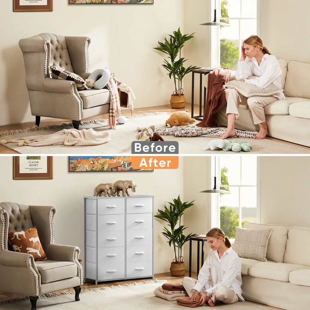 White Fabric Drawers Chest