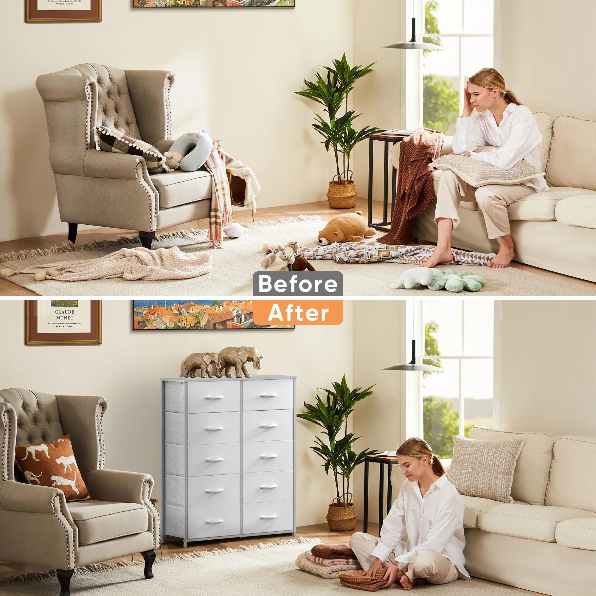 White Fabric Drawers Chest