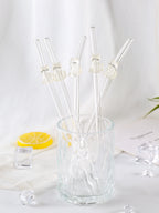 1/3/6PCS White Cat Curved Glass Straw