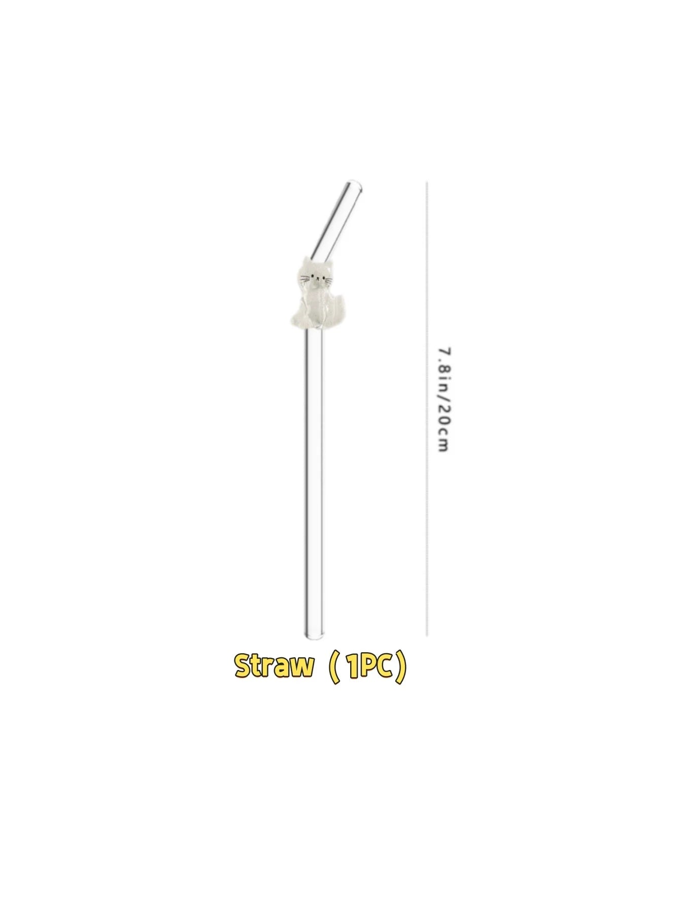 1/3/6PCS White Cat Curved Glass Straw