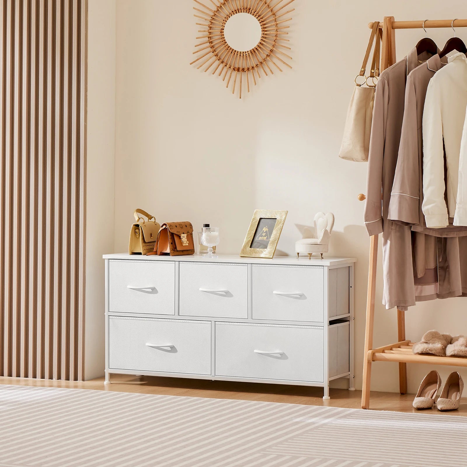 White Fabric Drawers Chest