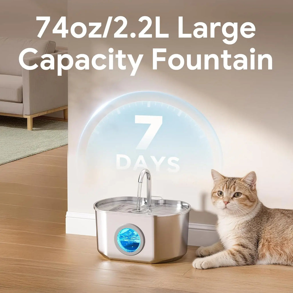 Stainless Steel Cat Water Fountain Stainless Steel: 73oz/2.2L