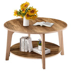 JHK 32IN Wood Round Coffee Table For Living Room 2-Tier Center Counter with Storage 50 lbs Capacity Anti-Slip Feet Modern Design