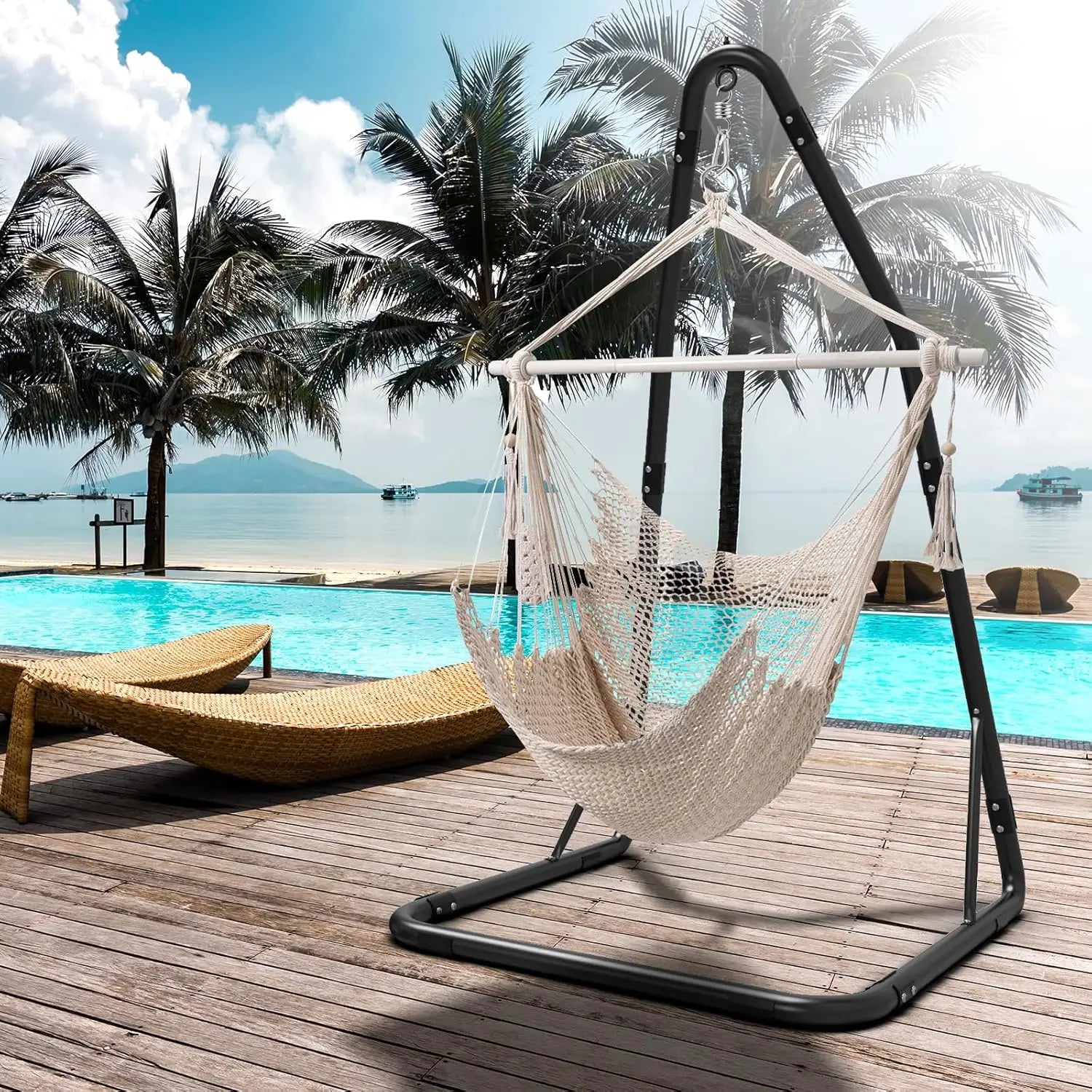 Heavy Duty Steel Hammock Chair Stand with 360 Hook, Supports 330lbs for Indoor Outdoor Use