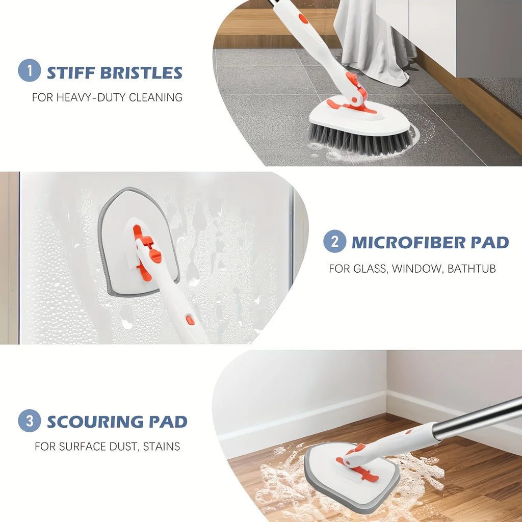 3-in-1 Tile Floor Brush with 52" Adjustable Long Handle