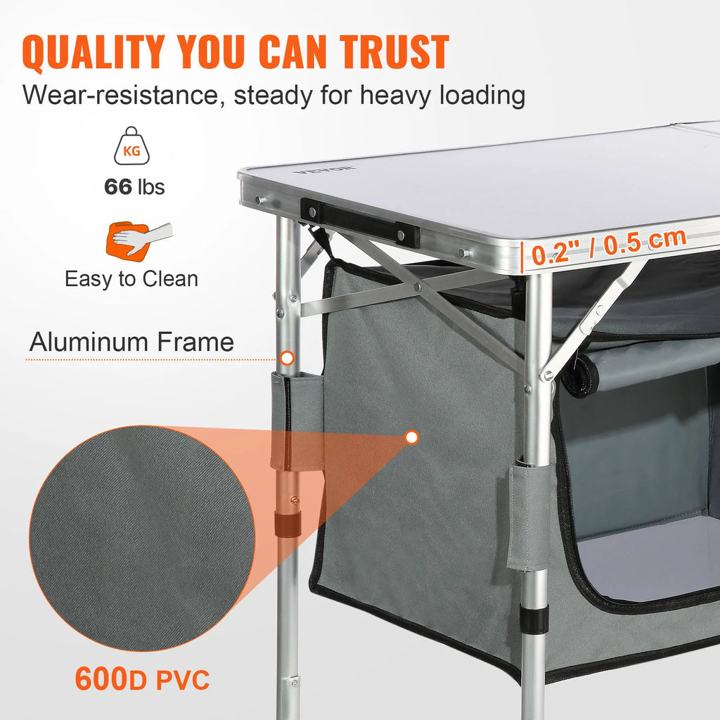 SucceBuy Camping Kitchen Table – Folding, Portable for BBQ & RV