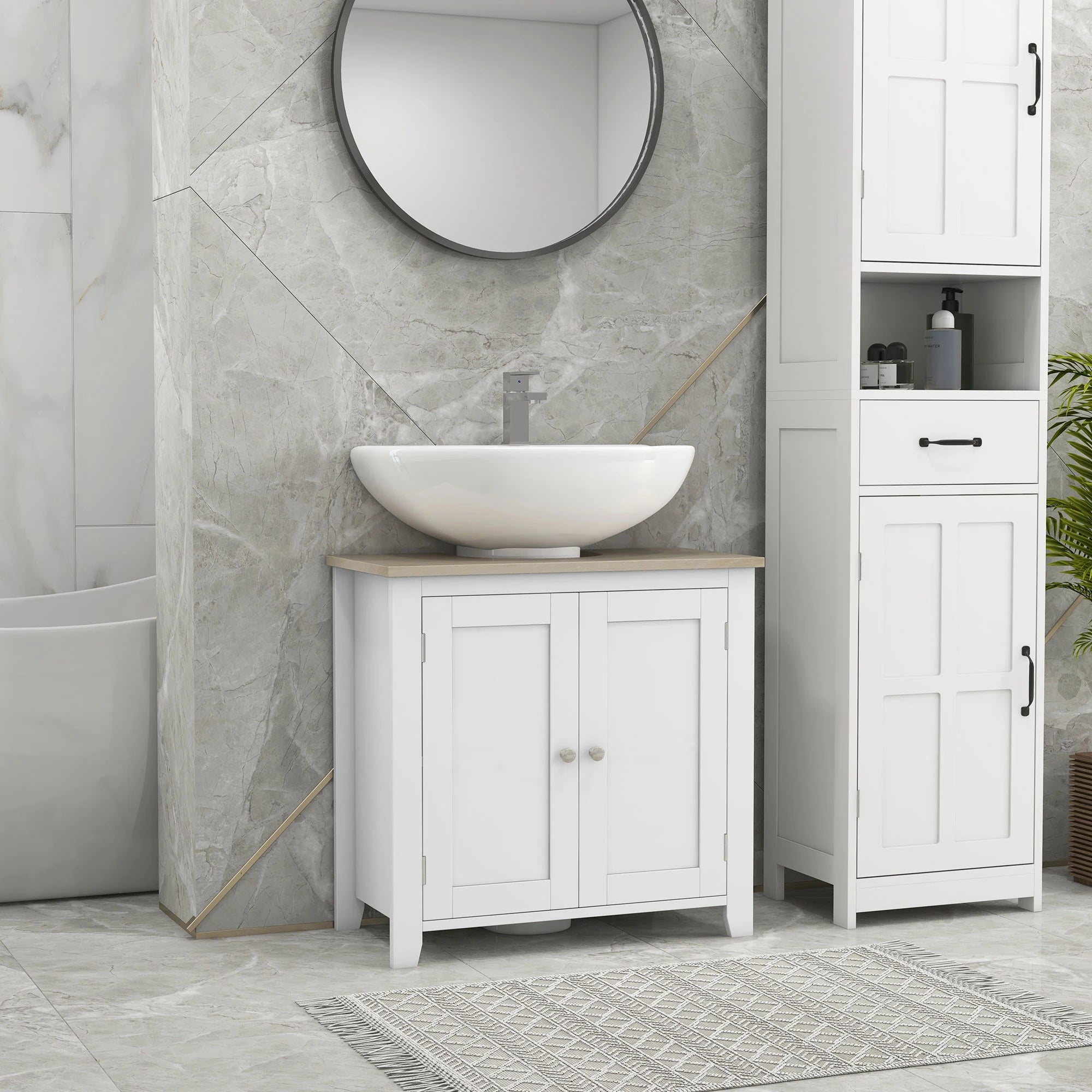 Kleankin Pedestal Sink Storage Cabinet, under Sink Cabinet, Bathroom Vanity Cabinet with U-Shape and Adjustable Internal Shelf