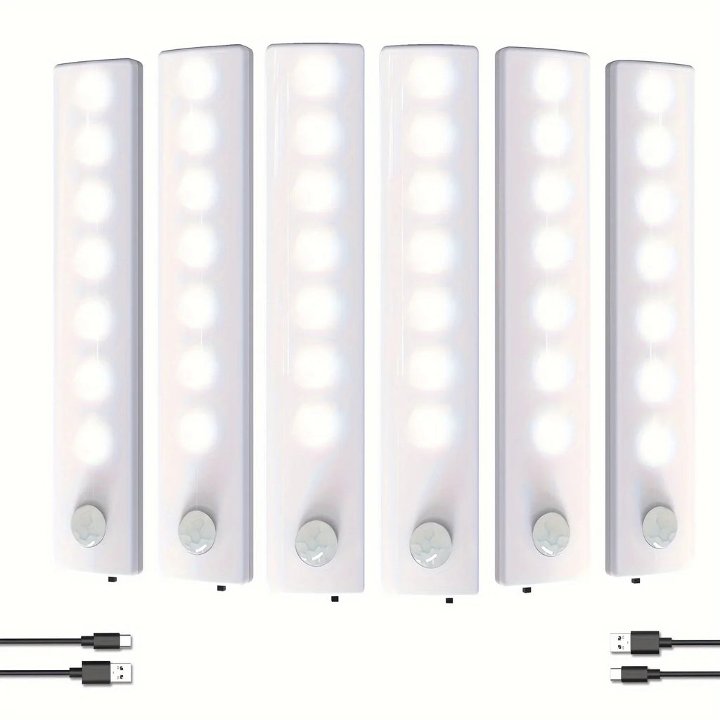 Under Cabinet Lights 6 Pack Motion Sensor Light Indoor LED USB-C Rechargeable Battery Operated Stick-On Light